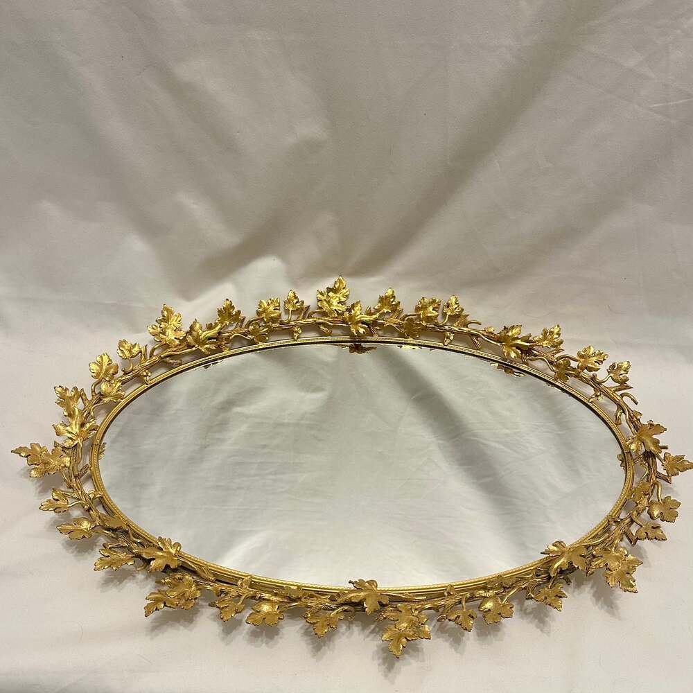 Vintage Hollywood Regency Gold Mirrored Dresser Tray or Wall Mirror, 1960s RARE - Picture 9 of 16